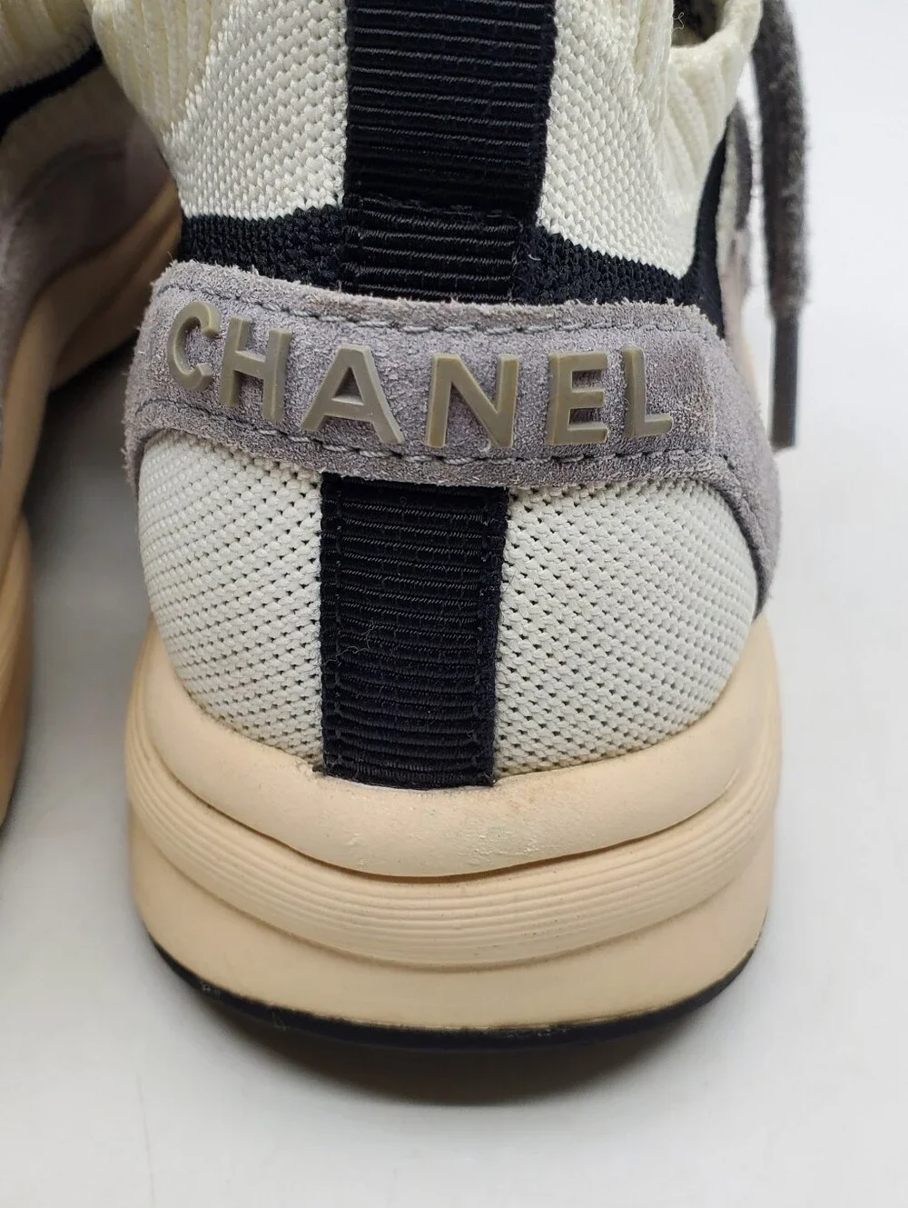 Chanel CC Low Top Suede And Knit Mesh Sneakers